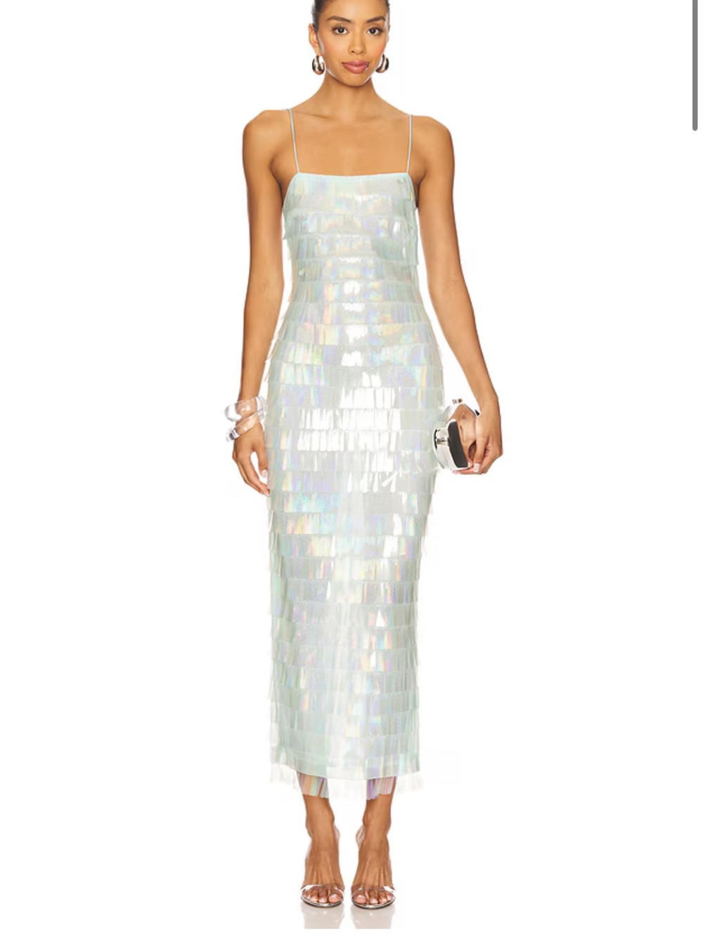 Retrofete Iridescent White Sequin Slip Midi Dress